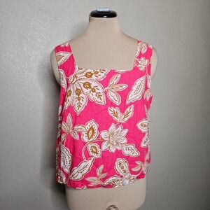 EVERY Pink Floral Linen Blend Smocked Back‎ Tank Top Womens Medium